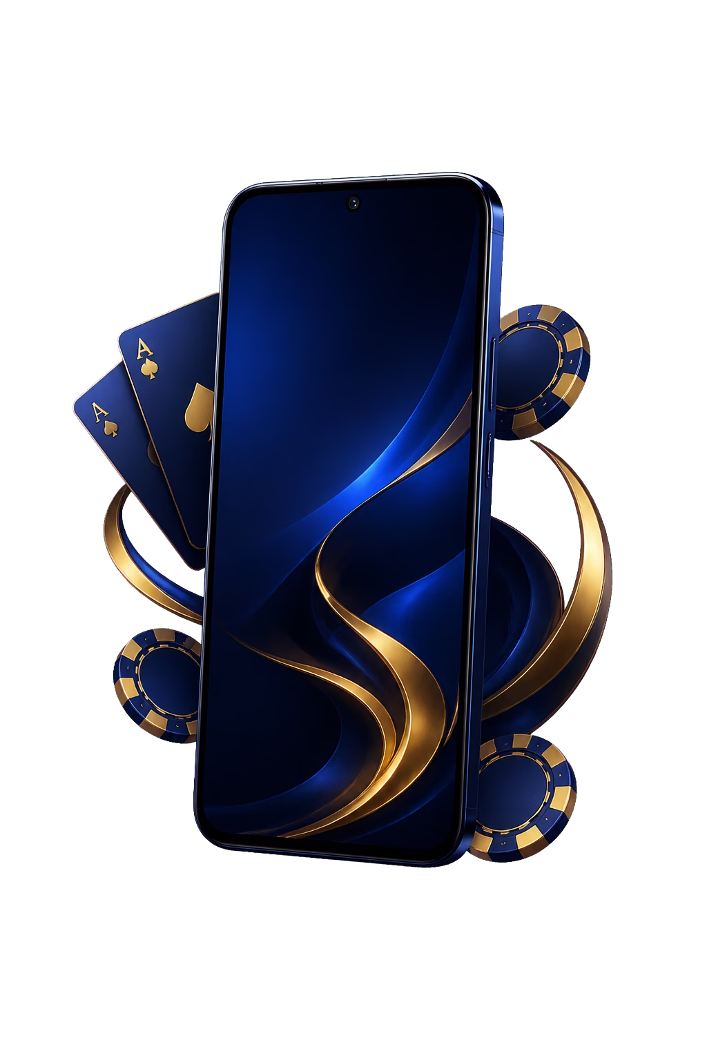 Black and gold smartphone with casino reel symbols