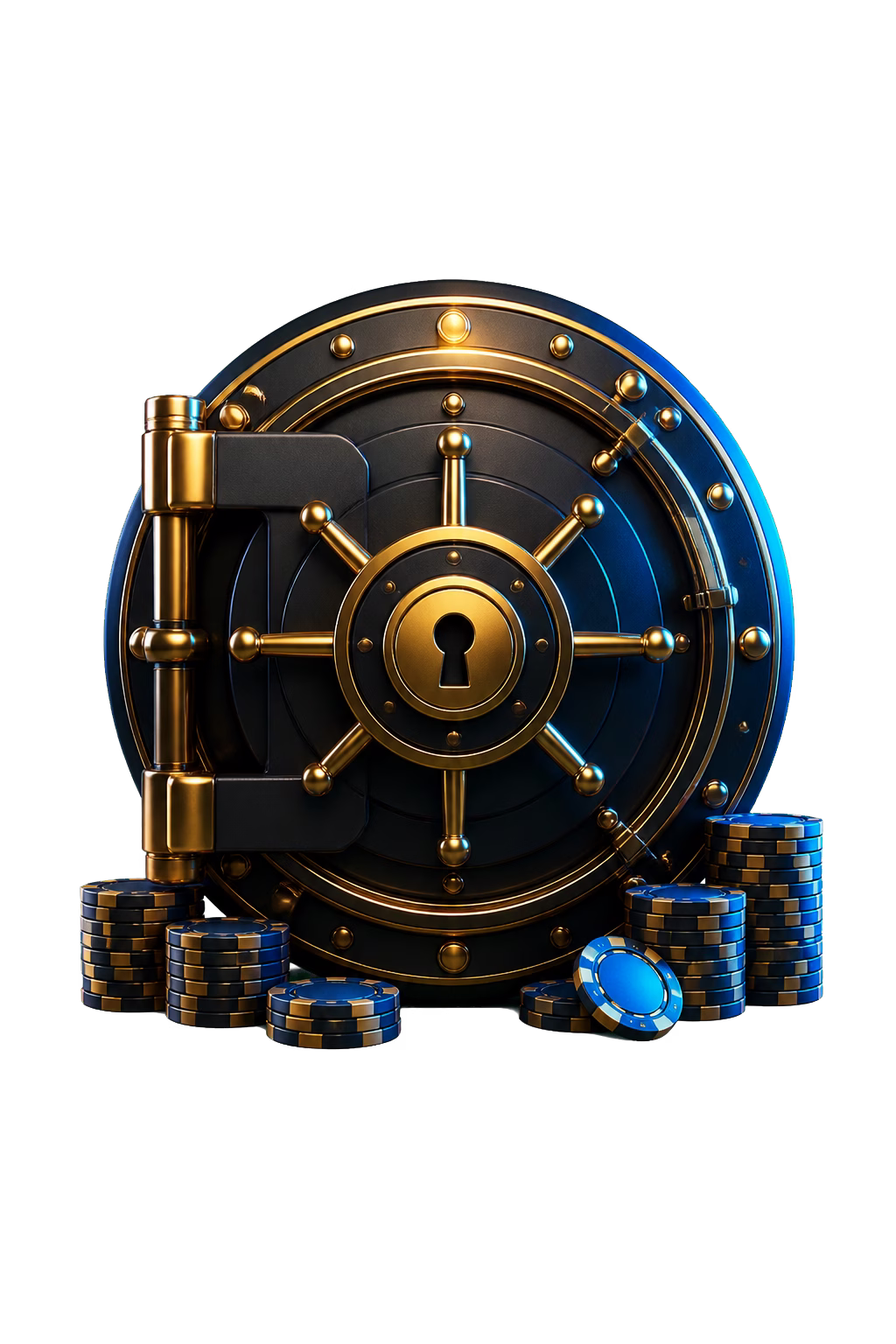 Black and gold vault door with key
