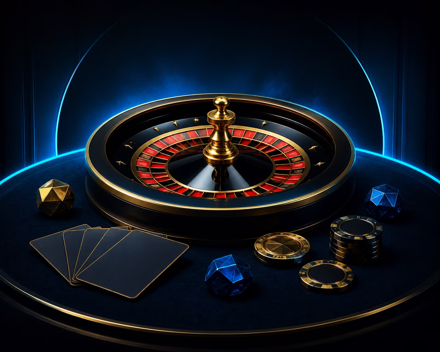 Roulette, cards and casino tokens for exploring game categories.
