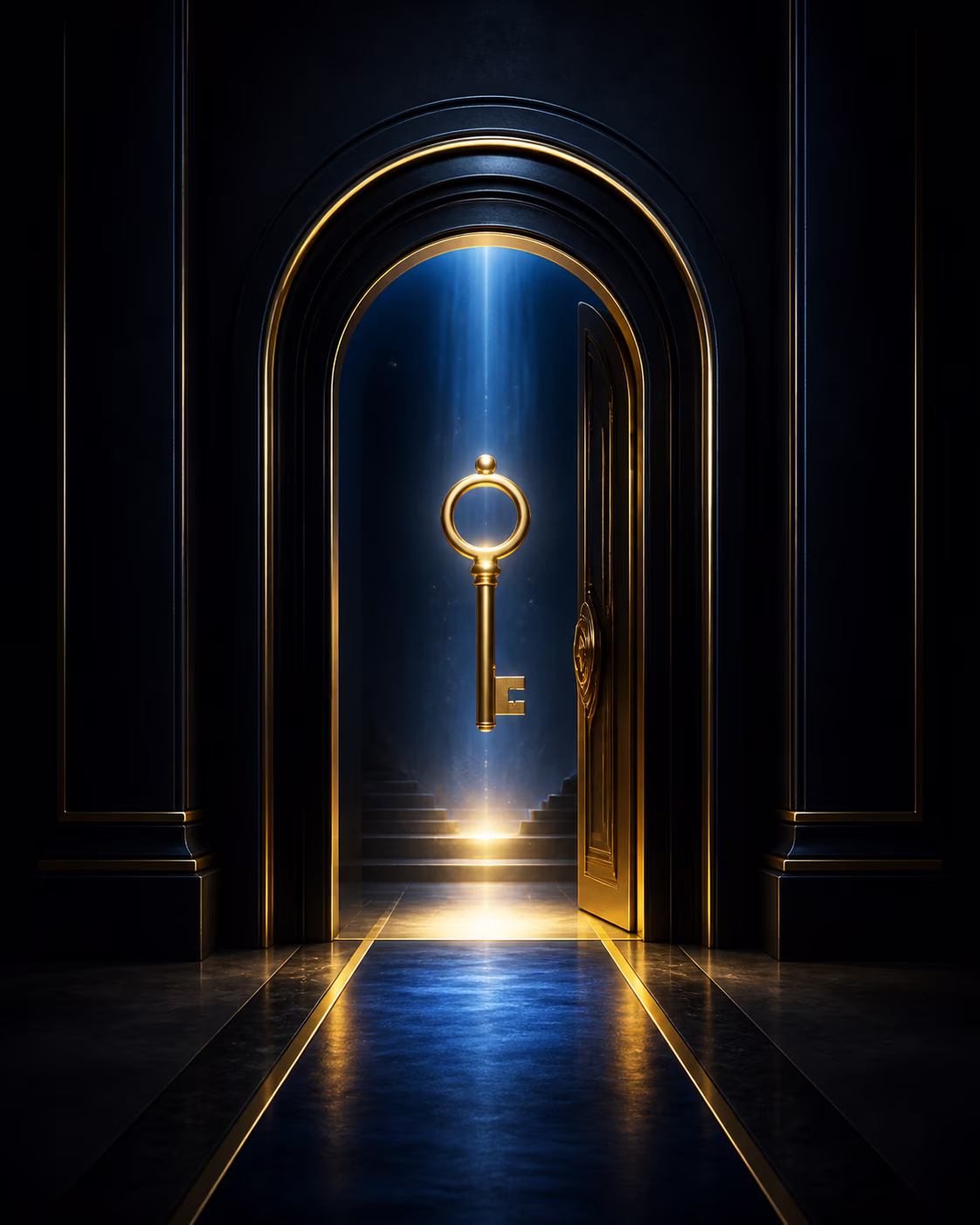 Blue and gold access portal for checking account entry.